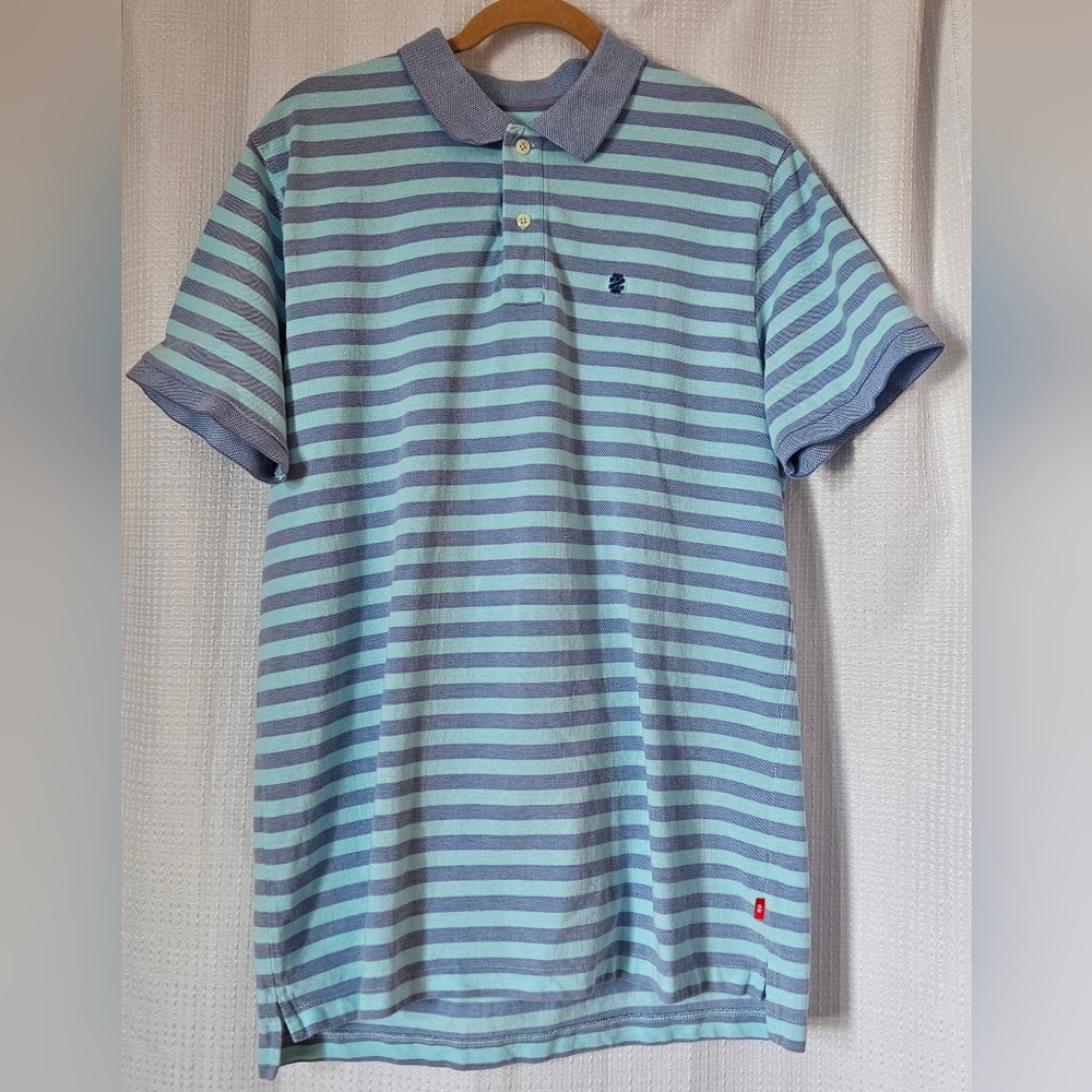 IZOD Polo Shirt Striped Advantage Performance Short Sleeve Blue Men's XL